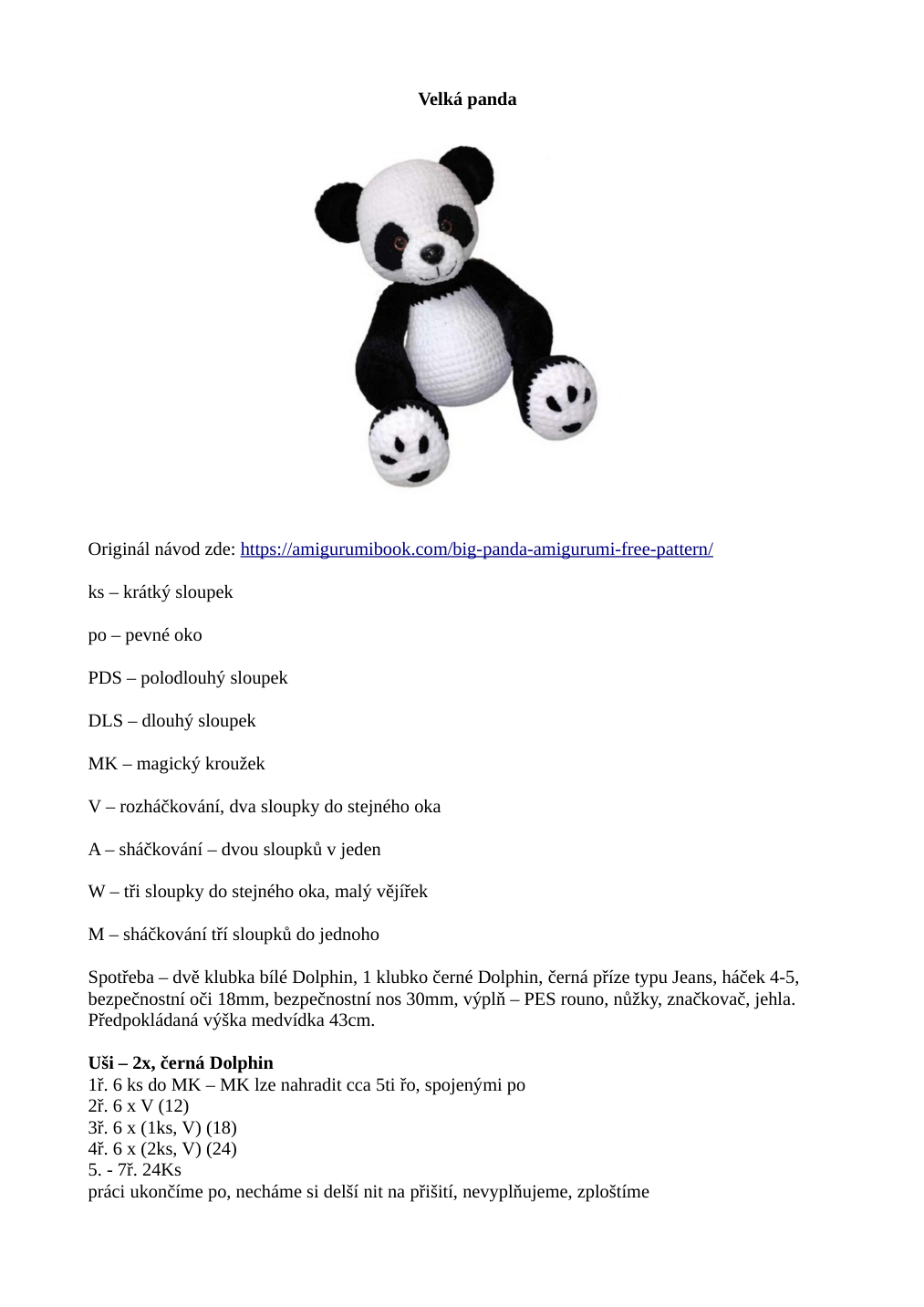 Strana 1 z návodu Velká Panda