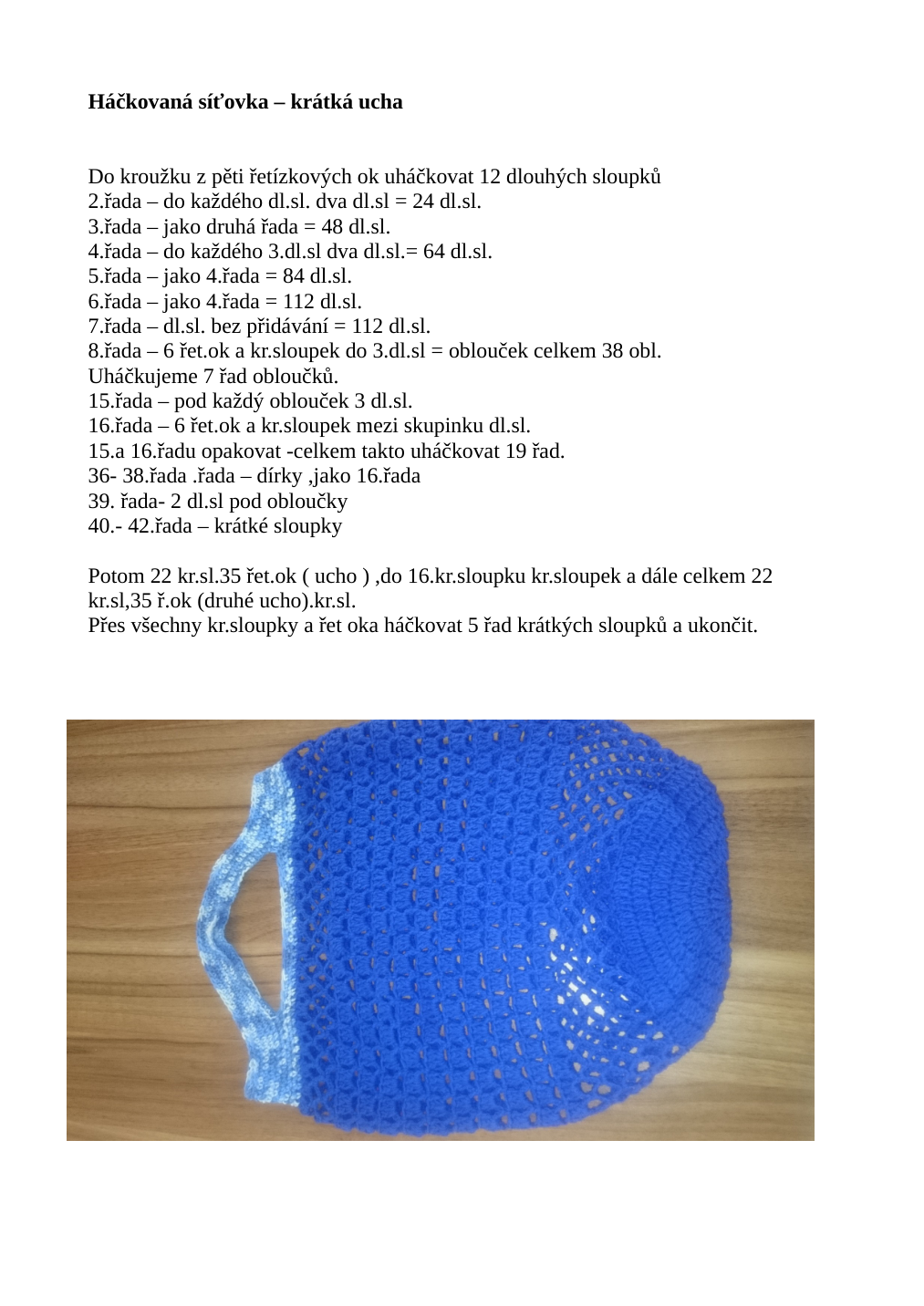 Strana 1 z návodu síťovka krátká ucha